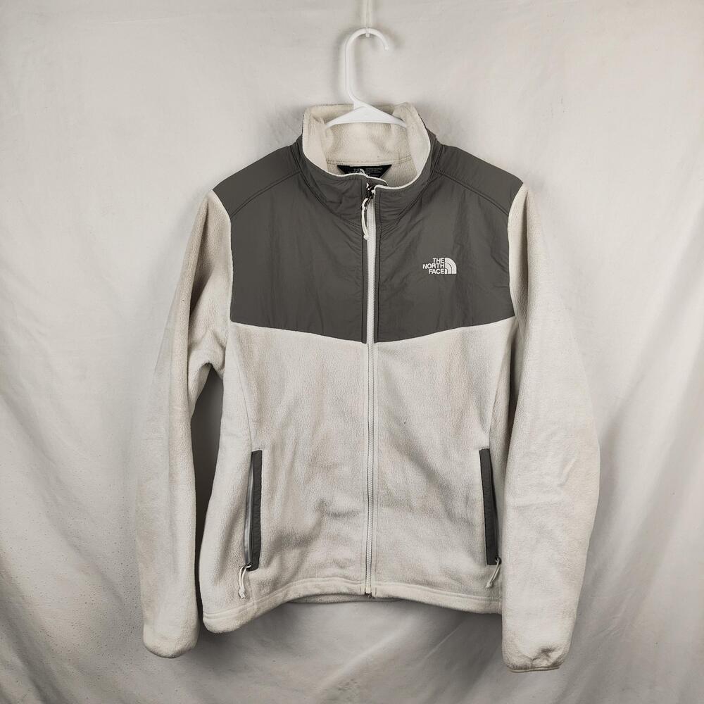 The North Face Jacket Womens Medium White Gray Fleece Full Zip Pockets Outdoor
